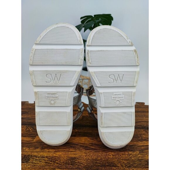 Stuart Weitzman Women’s Zoelie Silver Metallic Leather Platform Sandals Size 7 - Picture 7 of 8